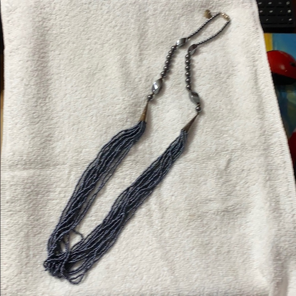 Black bead necklace with chrome bead accents